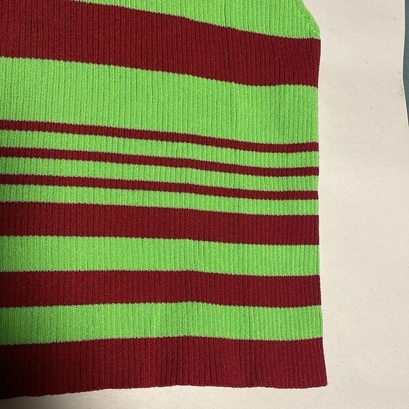 Retro Striped Halter Top Green Maroon Tank Rib High Neck NWT Fashion Nova Mod - Picture 5 of 9